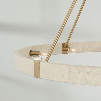 12-Light Amanda Chandelier, Bleached Hand Woven and Matte Brass, Chandelier detail shot