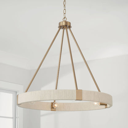 4-Light Amanda Chandelier, Bleached Hand Woven and Matte Brass, Chandelier 