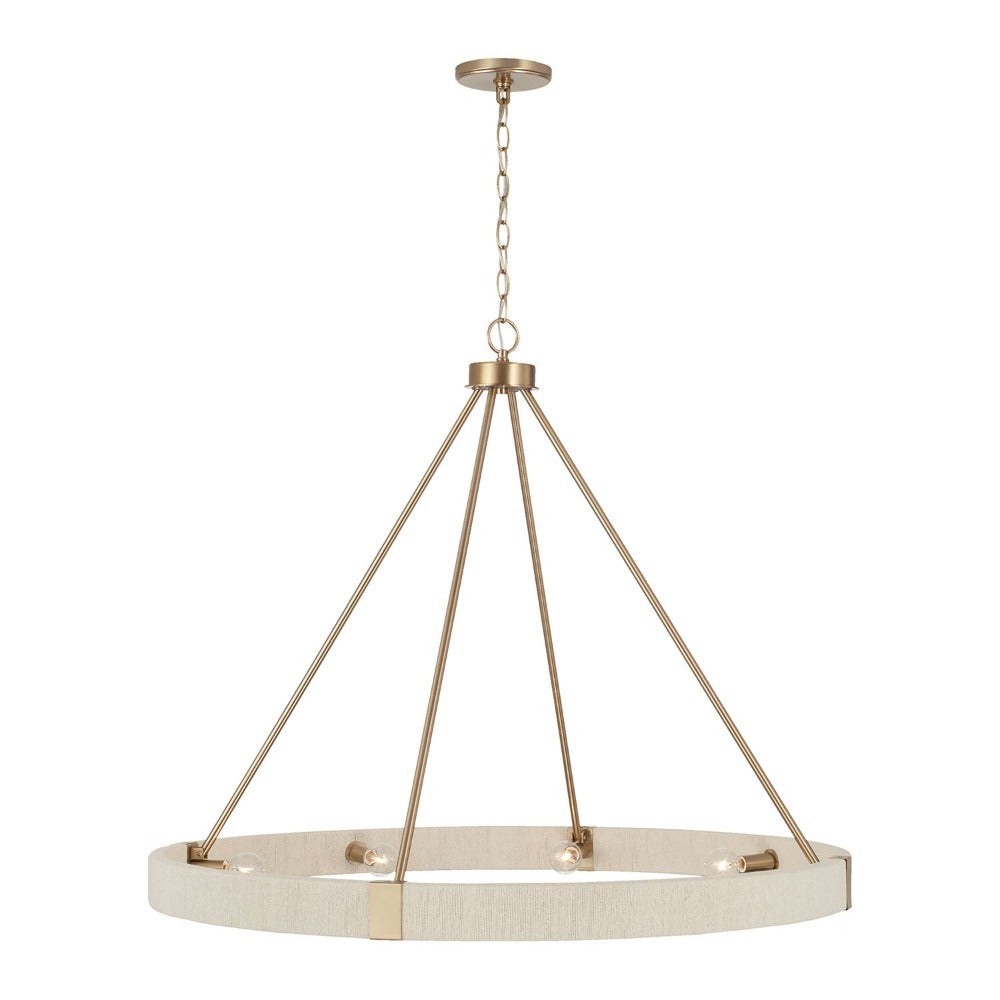 8-Light Amanda Chandelier, Bleached Hand Woven and Matte Brass, Chandelier 