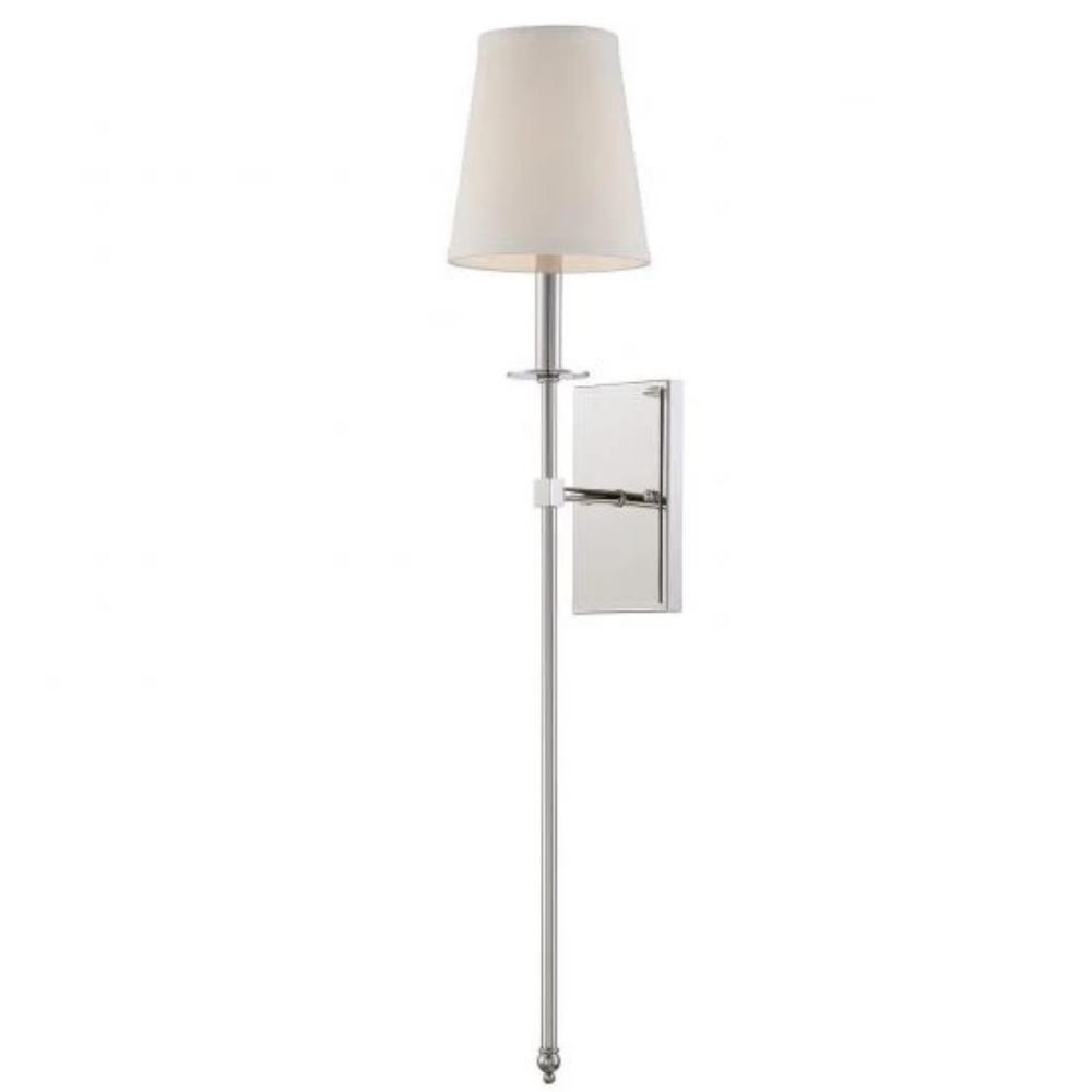 Large Monroe Sconce, 1-Light Wall Sconce, Polished Nickel, White Fabric Shade