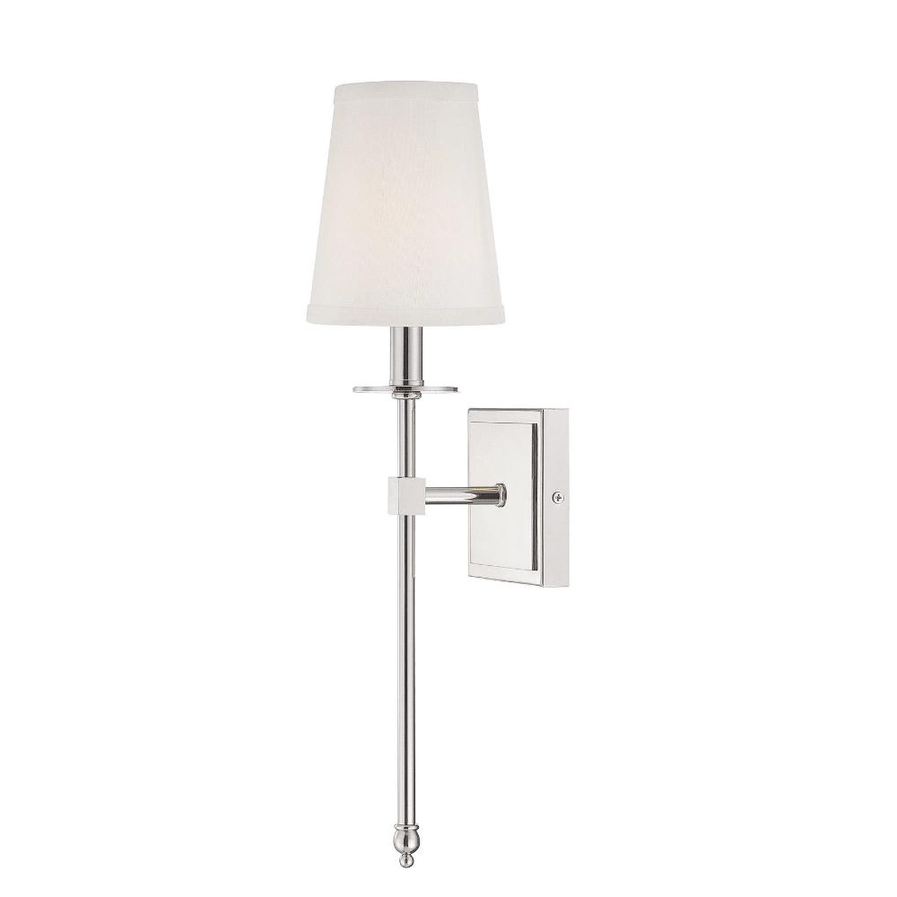 Small Monroe Sconce, 1-Light Wall Sconce, Polished Nickel, White Fabric Shade